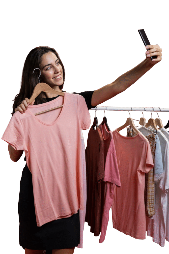 The current image has no alternative text. The file name is: front-view-woman-taking-selfie-with-pink-t-shirt.png